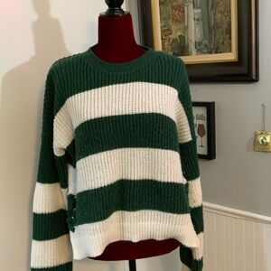 No Boundries Green and White Striped Women's Sweater size L